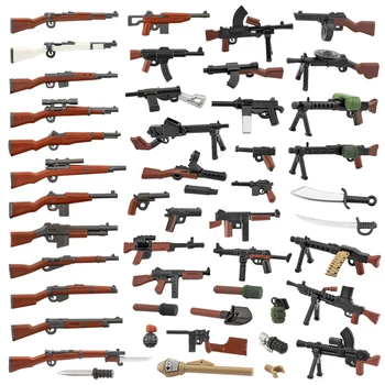 10PCS WW2 Vojakov, Zbrane stavebným Dva-farba Pištoľ, Puška AK Zbrane Nože Granáty Dýky Vojenské Tehly Príslušenstvo C292