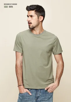 J9070 -Pohodlné modálne bavlna krátky rukáv t-shirt pánske slim fit farbou kolo krku elastické klesnutie tričko.