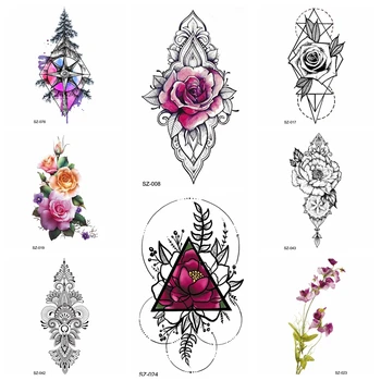 DIY Ruže Kvet Akvarel Tetovanie Ženy Dočasné Tetovanie Nálepky Leaf Flóry Dievča Čipky Nepremokavé Tatoos Trojuholníka, Body Art