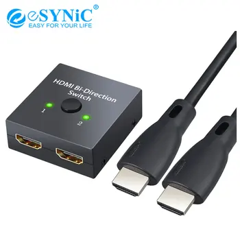 eSYNiC 4K 2 Port Obojsmerný HDMI Prepínač Prepínač s HDMI Kábel 2 V 1 výstup HDMI Rozbočovač pre Xbox HDTV Blu-Ray Prehrávač DVD, DVR