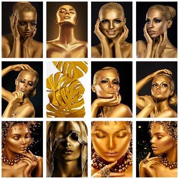 5D DIY Diamond Maľovanie Zlatá Žena Cross Stitch Výšivky Mozaiky Ručné Plné Námestie Kolo Vŕtať Stenu Decor Plavidlá Darček