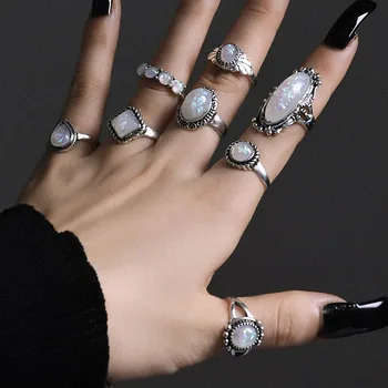 Luxusné Crystal 8pcs Koleno Krúžky Krúžok Retro Šperky Set pre Ženy, Boho Vintage Punk Darček Čarodejnice Strany Gotickej Módy Živice Celku