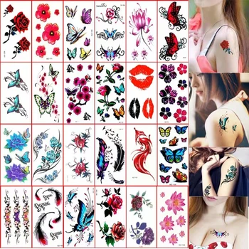 30pcs/set Lete Sexy Falošné Tetovanie pre Ženy, Kvet, List, Motýľ, Dočasné Tetovanie Nepremokavé Ruka, Prst, Noha Tatouage Femme