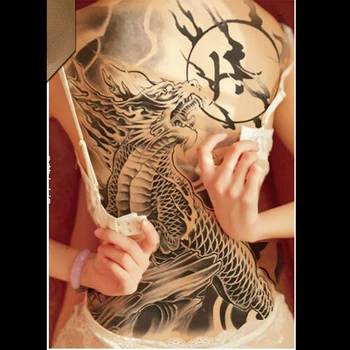 Nepremokavé dočasné tetovanie super veľké 48 cm*34 cm dragon mesiac kapor vzor black falošné tetovanie nálepky na plný späť body art nové