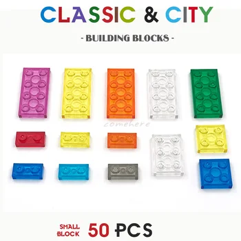 50pcs DIY Bloky Tehly Farba Transparentná List Nízke Tehál Tehly Chlapcov, Dievčatá, Deti, Vzdelávacie Hračky 1X2 2X2 2X4