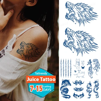 šťava tetovanie prírodné ovocné atrament orgán maľovanie rameno rukáv strane dočasné tetovanie vlk dragon anime sexy na ženy, dievča mužov dospelých