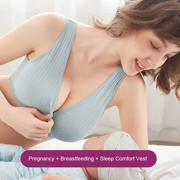 Bavlna Plus Veľkosť Bielizeň Farbou Predné Otváracie Tlačidlo Tehotenstva Štýl Vesta Materskej Obliekať Pre Tehotné Ženy, Dojčiace Podprsenka