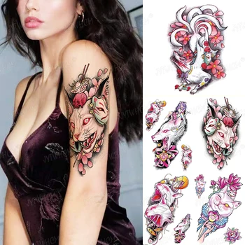 Nepremokavé Dočasné Tetovanie Nálepky Japonský Duchovia Sexy Demon Ružová Mačka Tvár, Tetovanie Fox Maska Prenos Falošné Tatto Pre Ženy Muži