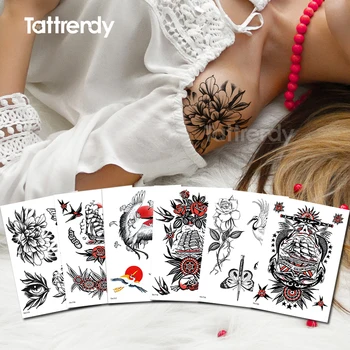 dočasné tetovanie nálepky, kvety ruže, pivónia kreslenie skice vzory tetovanie jedinečný kvet tattoo rukáv dievčatá remienok nálepky