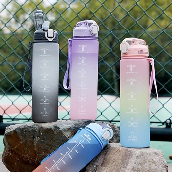 1000 ml Fľaša na Vodu Šport s Časom Značku Prenosné Plastové Pitnej Pohár pre Vonkajšie Gym Fitness Cestovné Vody Cup Domov Drinkware