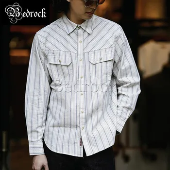 MBBCAR retro špeciálnu textúru s dlhým rukávom biele modré pruhované tričko pre mužov Amekaji bohaté priadza tkanie čisté bavlnené tričko 9206
