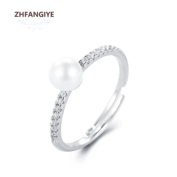 Elegantný Perlový Prsteň 925 Silver Šperky Príslušenstvo s Zirkón Drahokamy Otvoriť Prst Prstene pre Ženy, Svadby, Narodeniny, Party Darček