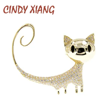 CINDY XIANG Cubic Zirconia Malé Kitty Brošňa Pre Ženy Medené Šperky Zvierat Dizajn Mačka Pin Brošňa Zimné Príslušenstvo Darček