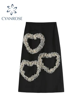 Vysoký Pás Dlhé Sukne Pre Ženy Oka v tvare Srdca Vzor Intarsia Módne Žena kórejský Elegantné Späť Split Sukne 2022 Jeseň