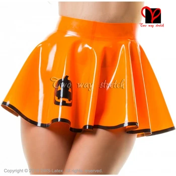 Oranžová S Čiernou Tekvica Sexi Latexové Korčuliarov Sukne Gumy Minisukňu Rubber Playsuit Bodycon Swing Mini Xxl Qz-096