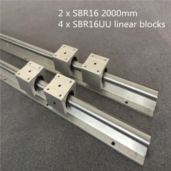 2set SBR16 2000mm podporu železničnej lineárne príručka + 4pcs SBR16UU lineárne bloky beairng pre CNC lineárne železničnej