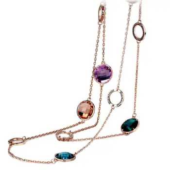 SINZRY nové Luxusné Šperky Ruže zlatá farba Rakúsko crystal dlhý sveter náhrdelníky, módne multicolor krištáľové šperky