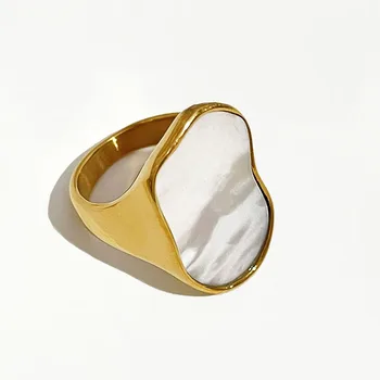 Peri'sbox Nepravidelný Geometrické Mušlí Robustný Prstene Biele Shell Nehrdzavejúcej Ocele v Širokej Prst Prsteň Pre Ženy v Pohode Elegantné Šperky