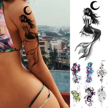 Nepremokavé Dočasné Tetovanie Nálepky Mesiac More Morská Víla Flash Tetovanie Kvety Lebky Dragon Body Art Rameno Falošné Tetovanie Ženy Muži