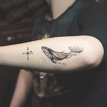 Nepremokavé Dočasné Tetovanie Nálepky Veľryba Veľké ryby Kompas falošné Tatto Flash Tetovanie Tatouage Ruku Nohy pre Dievča Ženy Muži