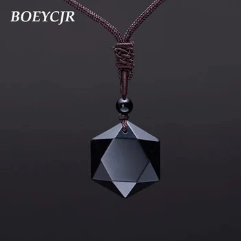 BOEYCJR Energie Čierna Obsidián Onyx Náhrdelník Hexagram Najlepší priateľ Náhrdelník Kameň Prívesok Náhrdelníky pre Ženy a Mužov 