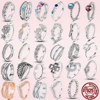 2022 Prst Prsteň Reálne 925 Sterling Silver Krúžky Pre Ženy Nekonečné Kvetina Princezná Lichobežníkové Srdce Zásnubný Prsteň Anillo Šperky