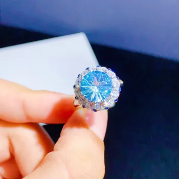 RUZZALLATI 5 Carat Prírodné Sky Blue (CZ Krúžok Módny Striebornej Farby drahých kameňov, Prstene pre Ženy Značky Šperky Výročie Darček