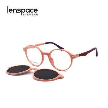 Lenspace Magnetické Retro Okuliare Krátkozrakosť Klip-na Deti slnečné Okuliare Kolo Predpis Flexibilné Ochranné Okuliare Rámy