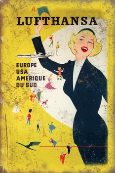 Vintage Nový Plagát Lufthansa Európe, Cestovanie Kovov Cín Prihlásiť na opasok 8x12 Palcový Retro Umenie Domov Bar, Pub Garáž Kaviareň Office Stenu Decor