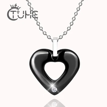 2017 Kvalitné Čierne Keramické Srdce Náhrdelník Módne Šperky Veľká India Krištáľové Srdce Náhrdelník Prívesok Pre Lady Denne Šperky