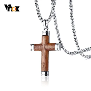 Vnox Jedinečný Rosewood Cross Prívesok Náhrdelník Mužov Šperky Biblie Vlastný Darček 24