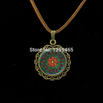 Retro Om Kožený Náhrdelník Mandala kvet prívesok India choker vyhlásenie náhrdelníky Čakra Zen jogy priateľstvo šperky L 214
