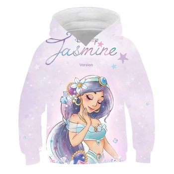 1-14 Rokov Princezná Jasmine Hoodies Jar Jeseň Dievčatá, Mikiny Disney Long Sleeve Tlač Detská Mikina S Kapucňou Šaty, Topy