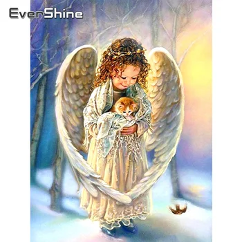 EverShine Plný Vrták Námestie 5D Diamond Maľovanie Angel Girl Obraz Kamienkami Diamond Výšivky Portrét Cross Stitch Súpravy