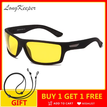 LongKeeper Proti Oslneniu Night Vision Okuliare Muži Ženy Polarizované Žlté Šošovky Jazdy Slnečné Okuliare Okuliare S Lano Okuliare
