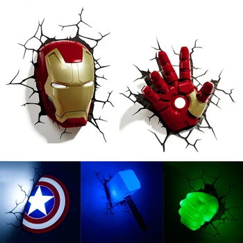 Acecorner Marvel Avengers Iron Man, Hulk Tvár LED 3D Kreatívne Nástenné Svietidlo Kapitán Amerika Nočné Svetlo Vianoce pre Chlapca Deti Darčeky