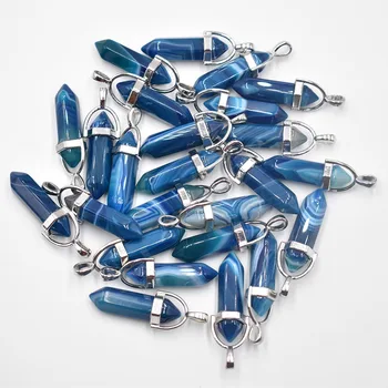 Veľkoobchod 24pcs/veľa 2020 trendy stripe blue onyx bullet tvar bodu Čakry charms prívesky pre šperky, takže doprava zadarmo