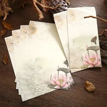 6pcs/set Čínsky Retro Štýl listový Papier a Obálky Súbor (4 List Papiera + 2 Obálky) Kvety Plavidlá Obálky Listov Papiera