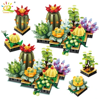HUIQIBAO 8in1 650pcs Črepníkové Kaktus Mirco Šťavnaté Model Stavebné kamene Stvorenia Rastliny Mini Tehly Hračka pre Deti, Dekorácie