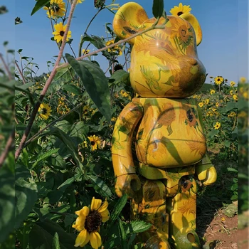 Bearbrick 28 cm 400% Van Gogh Slnečnice Bearbricklys Medveď@bricklys Akčné Figúrky Blok Medveď Model Údaje Predajne Obuvi Dekorácie