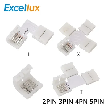 5 ks 2PIN 3PIN 4PIN 5PIN Zadarmo Spájkovanie LED Konektor 10 mm L / T / X Tvar Rohu konektora pre LED Pásy Svetlo RGB RGBW RGBWW