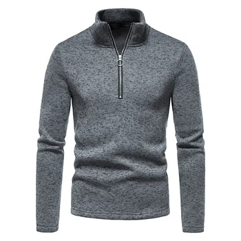 2022 Nové pánske jednofarebné base tričko vysokej krku dlhý rukáv pulóver sveter s prispôsobené zips dizajn