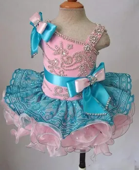 Pekná Mini Tutu Dievčatá Narodeniny Šaty Na Zips Späť Kryštály Korálkové Roztomilý Kvet Dievča Šaty Vestido De Desfile Cupcake Oblečenie