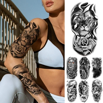 Anime nálepky lion king tiger hlavu smrti lebky rose arm tattoo rukáv dočasné waterproof black falošné tetovanie muži ženy body art