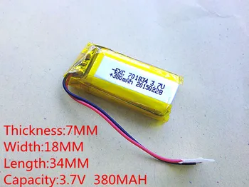 3,7 V 380mAh 701834 Lithium Polymer Li-Po li ion Nabíjateľnú Batériu buniek Pre Mp3 MP4 MP5 GPS, PSP, mobilné bluetooth
