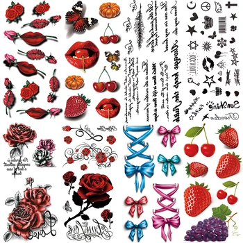 Nové Živé 3D Tetovanie Červené Pery Cherry Jahody, Tekvica Dizajn Flash Dočasné Tetovanie Nálepky Muži Ženy Body Art Falošné Tetovanie G3D33