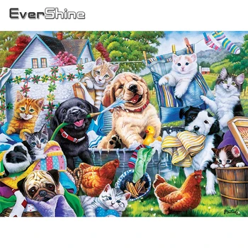 EverShine Plné Námestie Diamond Výšivky Zvierat Cross Stitch Súpravy Diamond Maľovanie Pes, Mačka Darček Mozaiky Farmy Domáce Dekorácie