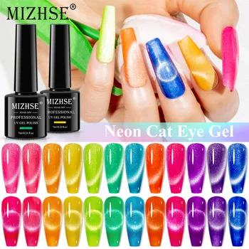 MIZHSE 7ML Neon Cat Eye Gel lak na Nechty Semi permanentnými Gél Lak Lesk Fluorescenčné Hybrid UV Gél na Nechty Dizajn
