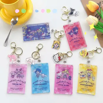 Roztomilý Sailor Moon Holle Kitty Kuromi Keychain Transparentné Areáli Vrecko Dievča Id Karty Prídavné Lano Držiteľ Lariat Krk Keyring