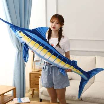 60-140 cm Simulácia Blue Marlin Plyšové Hračky, Plyšové Mäkké Tvorivé Vankúš Ryby Bábiky Vtipný Darček k Narodeninám pre Deti Chlapcov